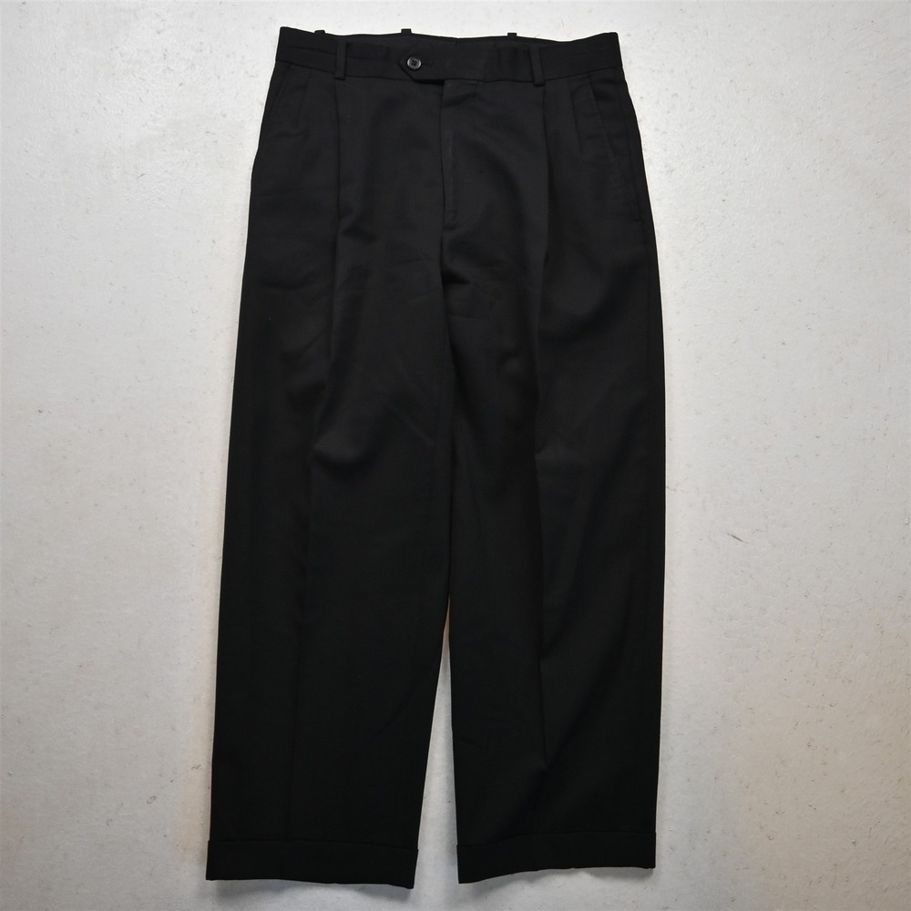 Vtg Versini 28x26 Black 100% Wool Pleated Cuffed High Waist Baggy Dress Pants